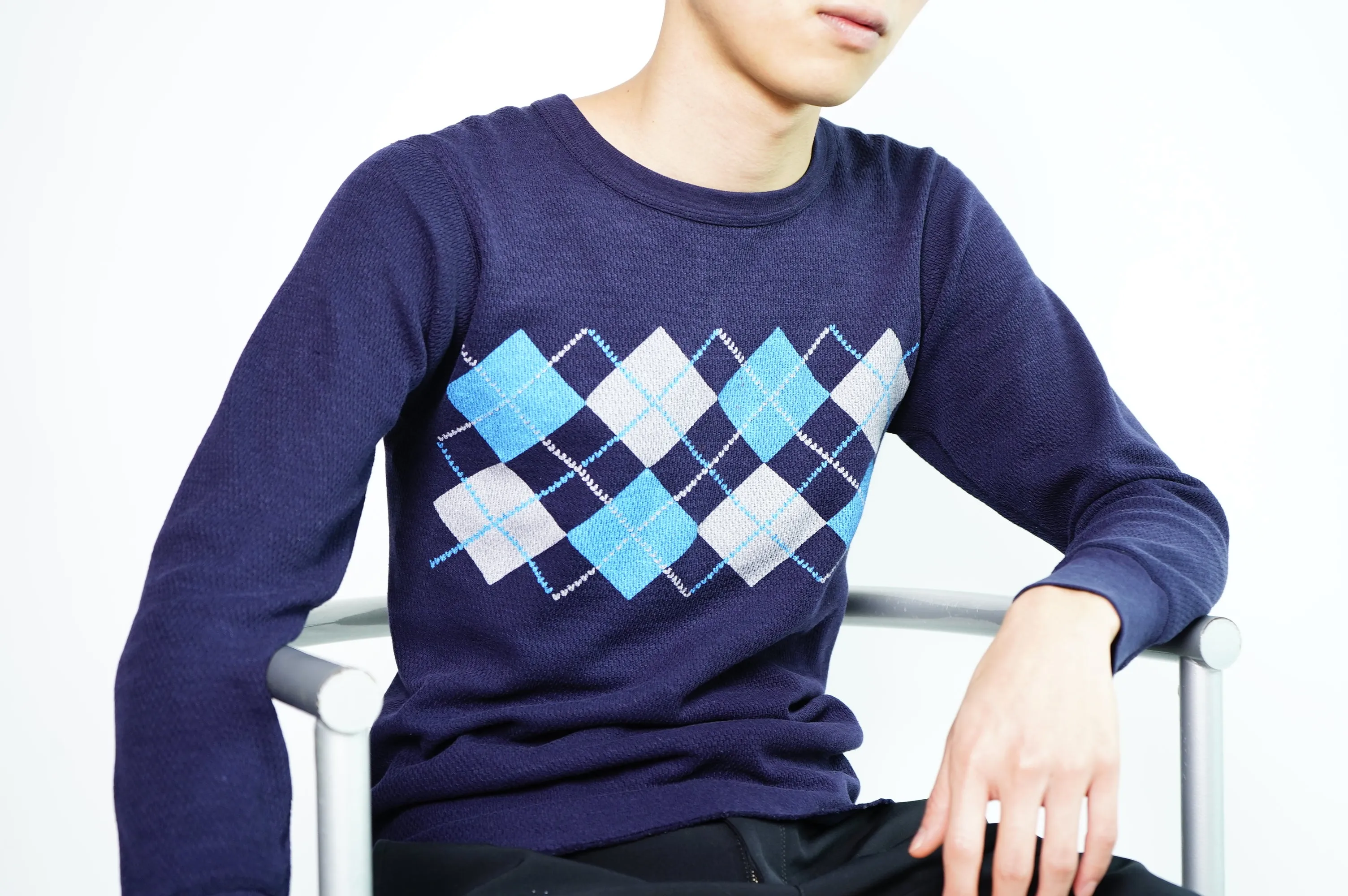 70's "Hanes" -Argyle Pattern Thermal L/S Tee-