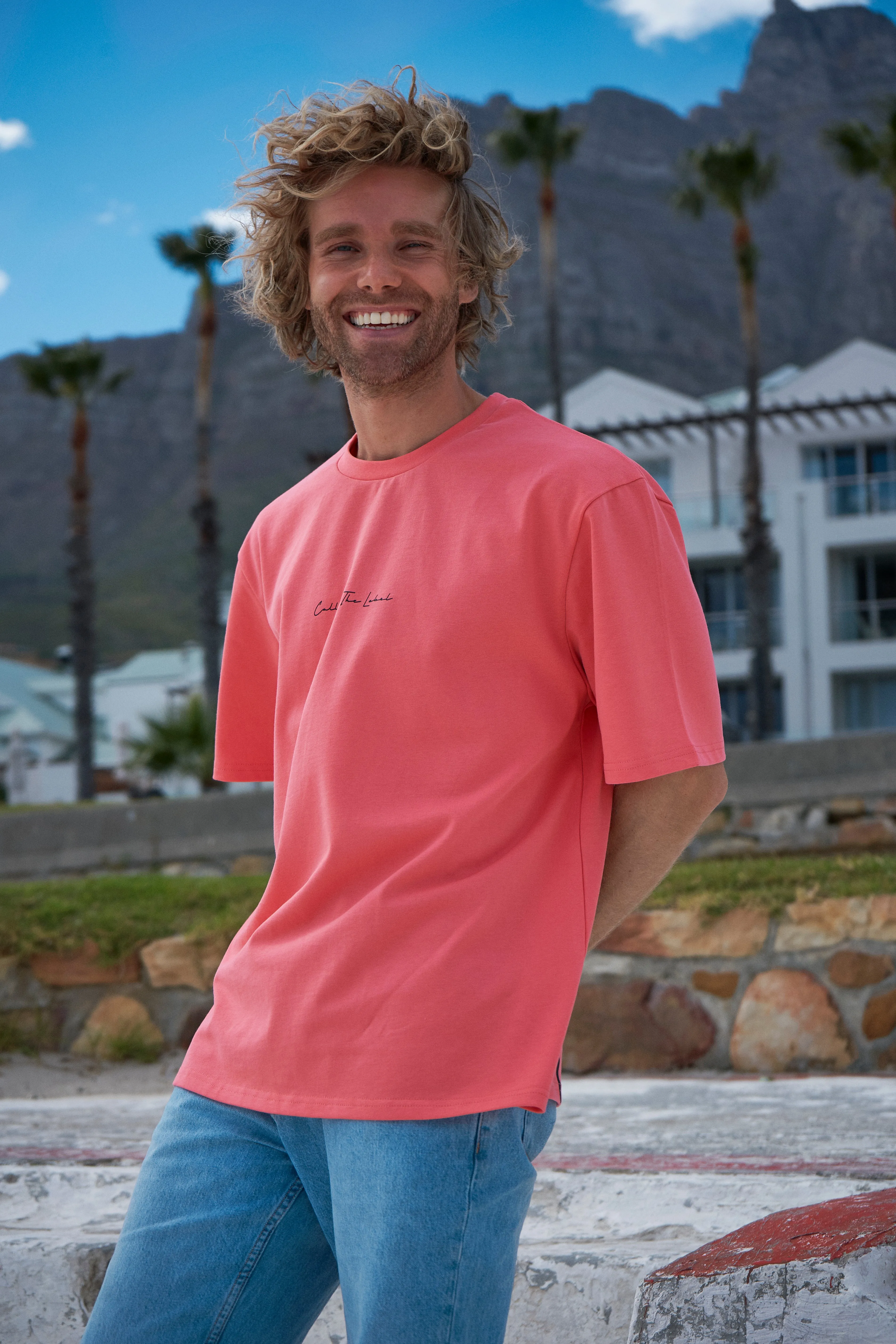 Abstract Grid T-shirt Neon Orange