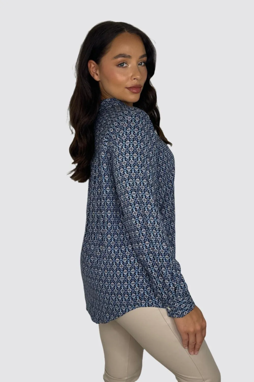 Abstract Print Long Sleeve Viscose Shirt