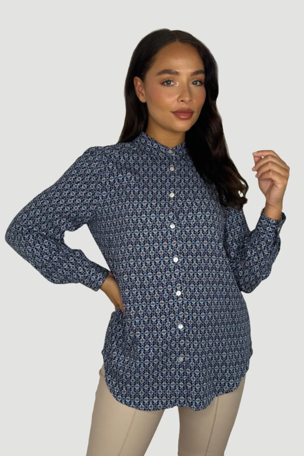 Abstract Print Long Sleeve Viscose Shirt