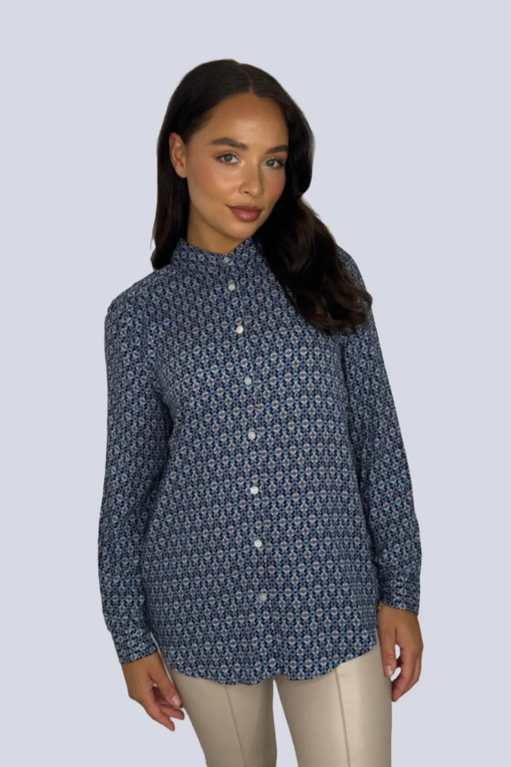 Abstract Print Long Sleeve Viscose Shirt