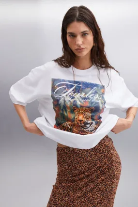 AILIS WOMEN'S 100 %COTTON OVERSESSES PRINTED WHITE T-SHIRT