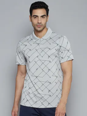 Alcis Men Grey Abstract Print Polo Collar Slim Fit T-shirt