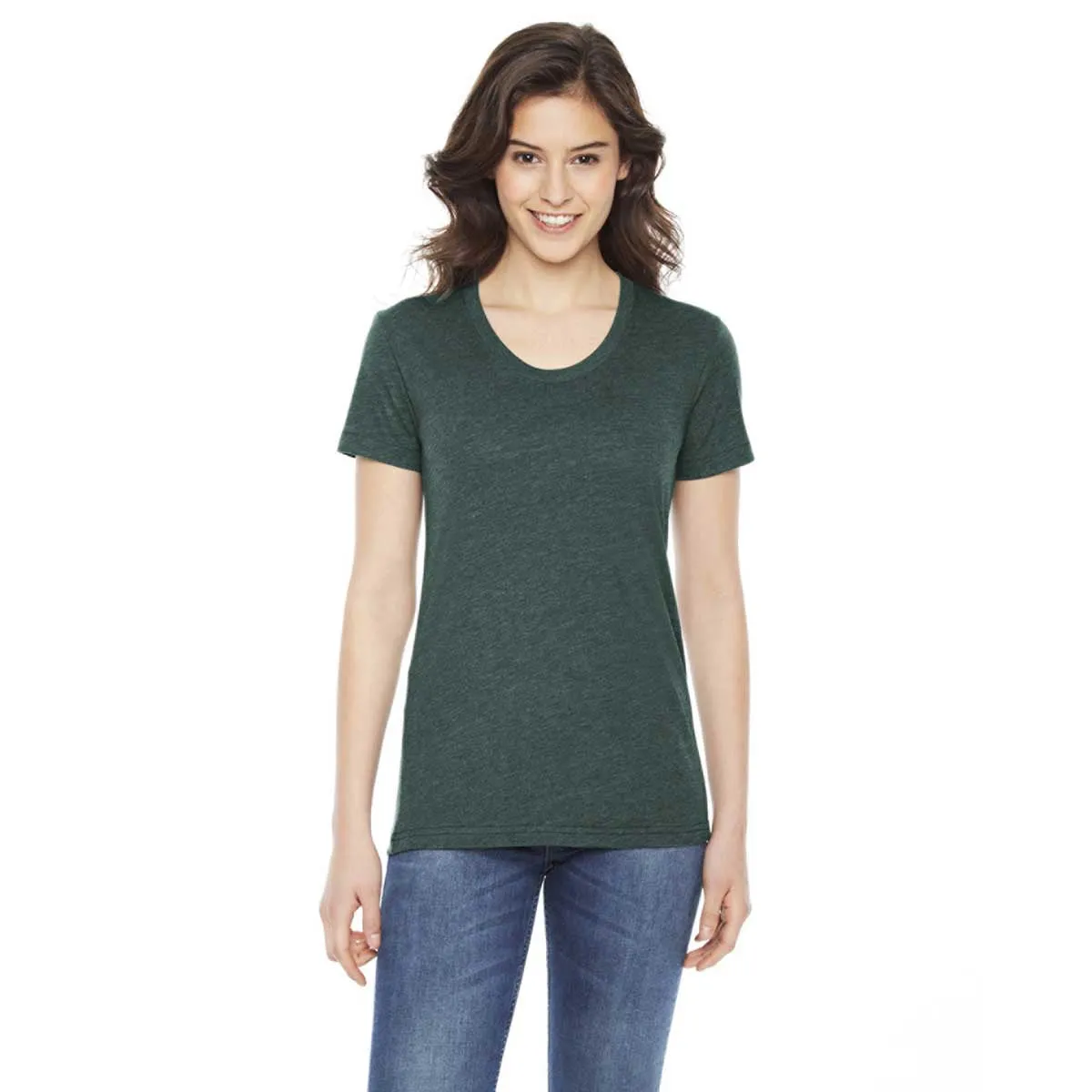 American Apparel Women's Heather Forest Poly-Cotton Short-Sleeve Crewneck