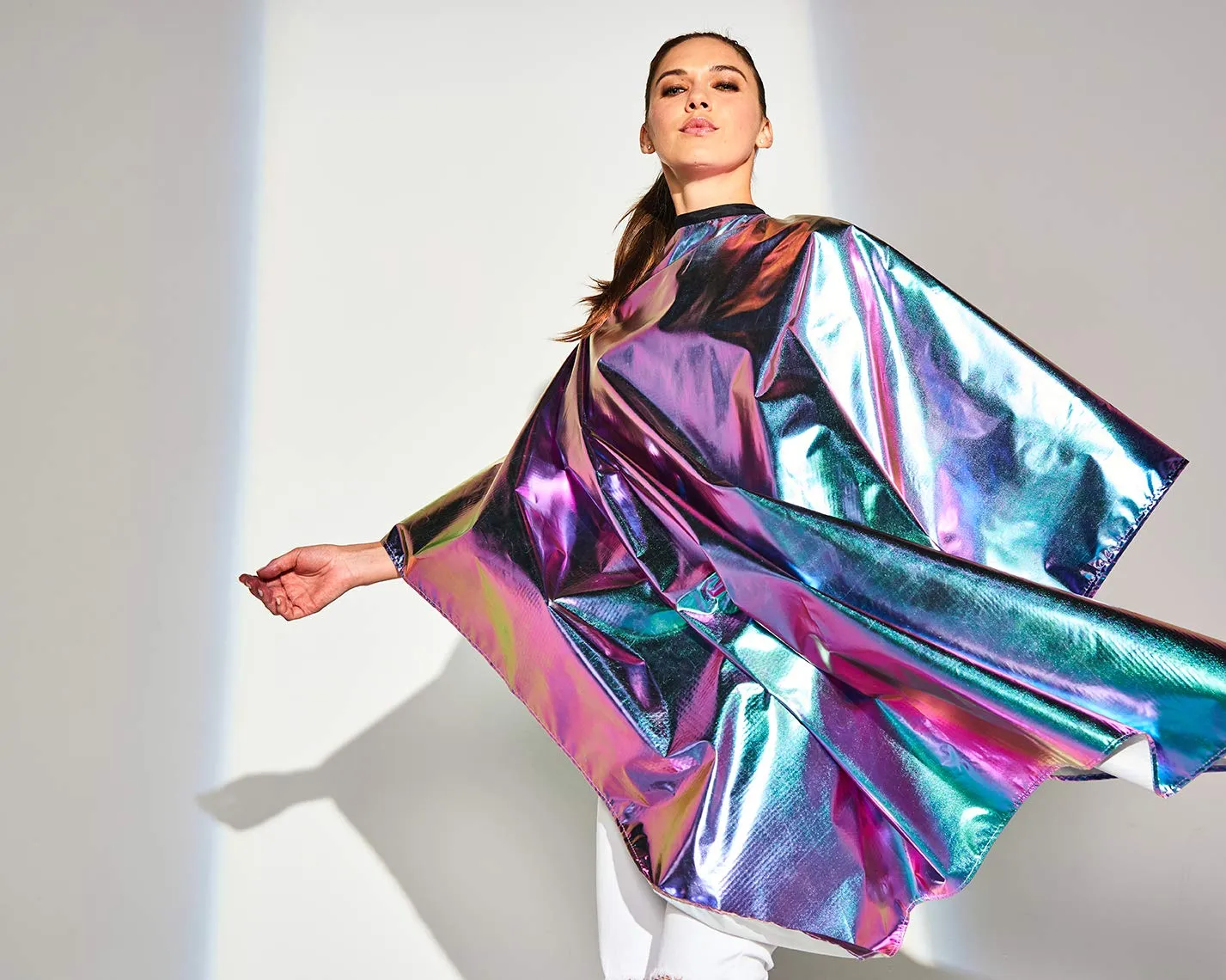 Betty Dain The Aurora Collection All Purpose Cape, 54" W x 65" L, Water & Chemical Proof, Machine Washable, Adjustable Snap Closure, Matches Other The Aurora Collection Products, Holographic Design
