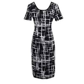 Black & White Bodycon Shortsleeve Midi Dress