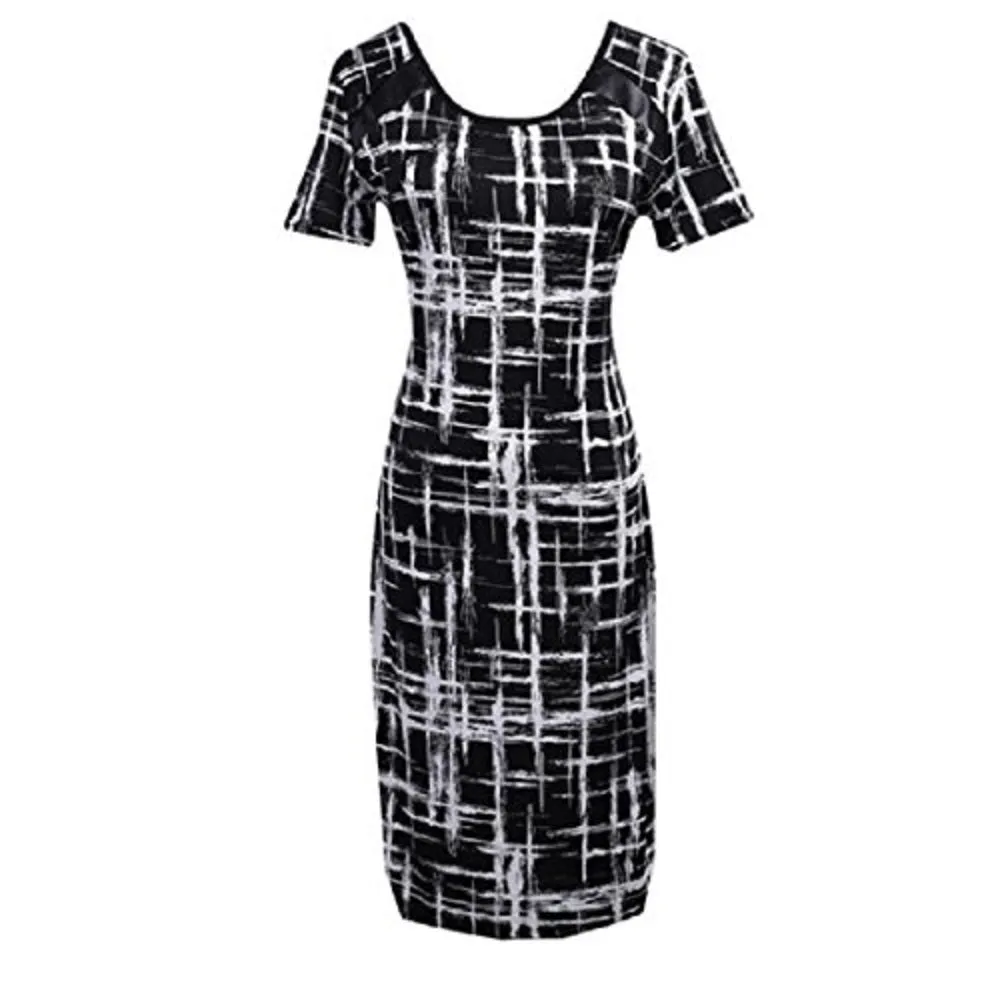 Black & White Bodycon Shortsleeve Midi Dress