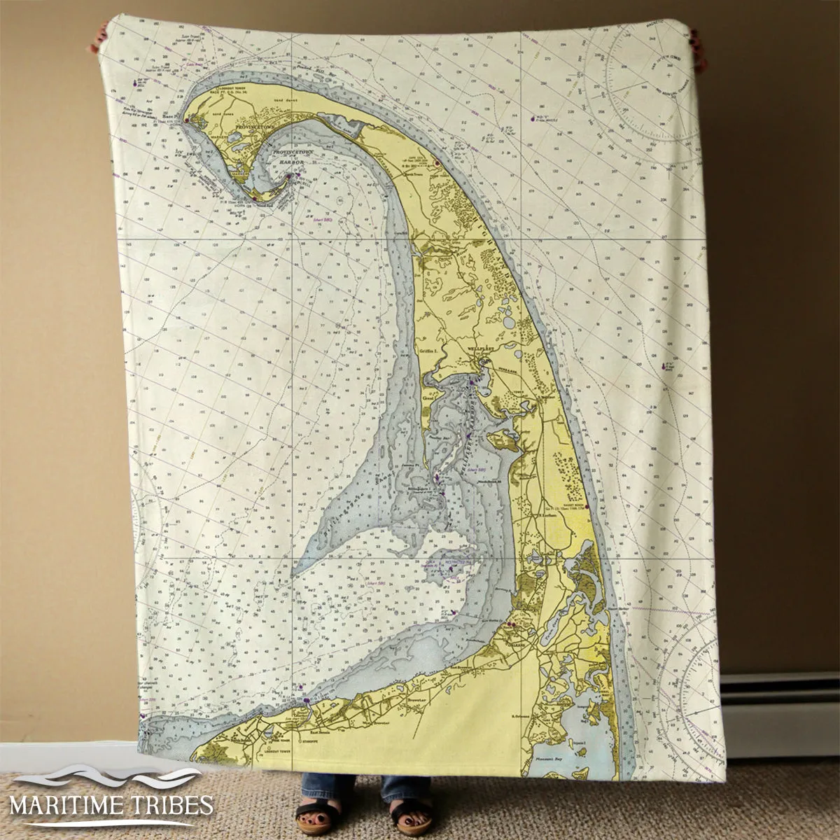 Cape Cod - Provincetown to Monomoy Islands Vintage Chart Blanket