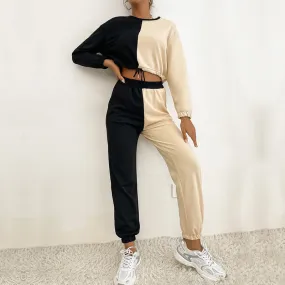 Casual Color Blocking Sweatshirt Sets For Women Wholesale Activewear Sets