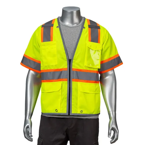 Class 3 3.8oz. Knitted Two Tone Reflective Safety Vest With Dual Mic Tab & 4 Pockets