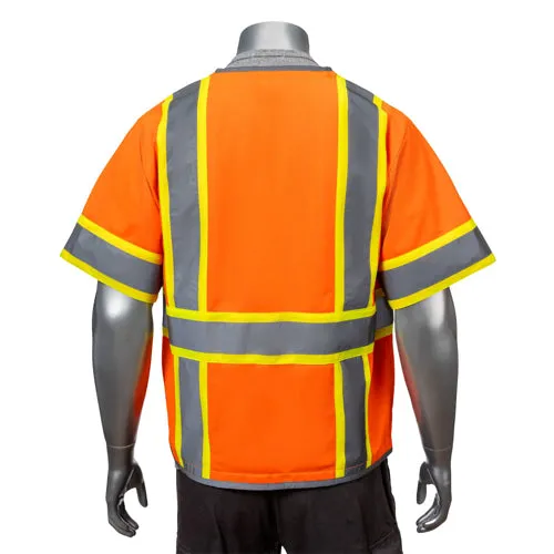 Class 3 3.8oz. Knitted Two Tone Reflective Safety Vest With Dual Mic Tab & 4 Pockets