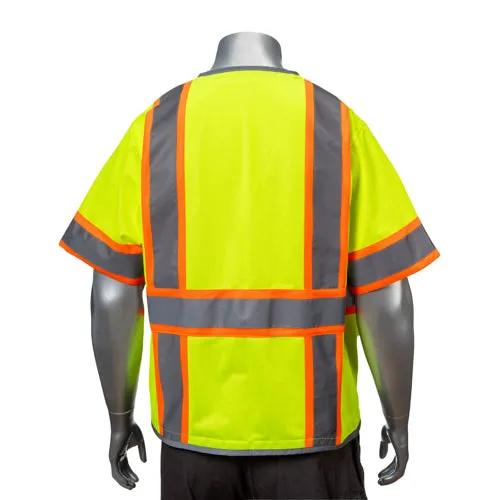 Class 3 3.8oz. Knitted Two Tone Reflective Safety Vest With Dual Mic Tab & 4 Pockets
