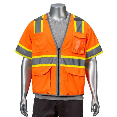 Class 3 3.8oz. Knitted Two Tone Reflective Safety Vest With Dual Mic Tab & 4 Pockets