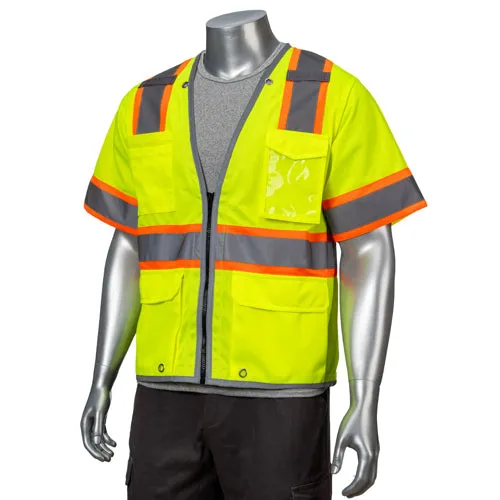 Class 3 3.8oz. Knitted Two Tone Reflective Safety Vest With Dual Mic Tab & 4 Pockets