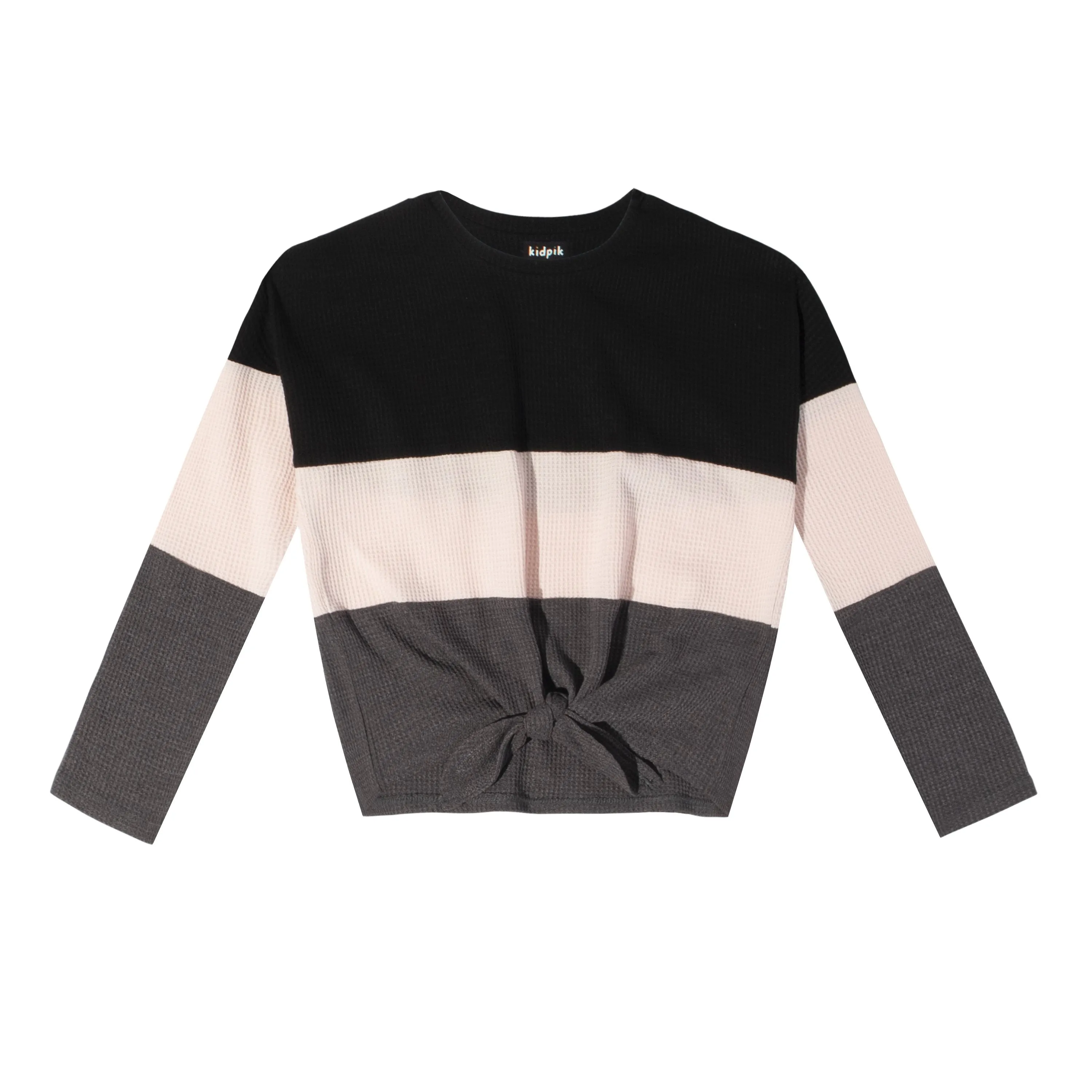 Colorblock Thermal Tie Front Top