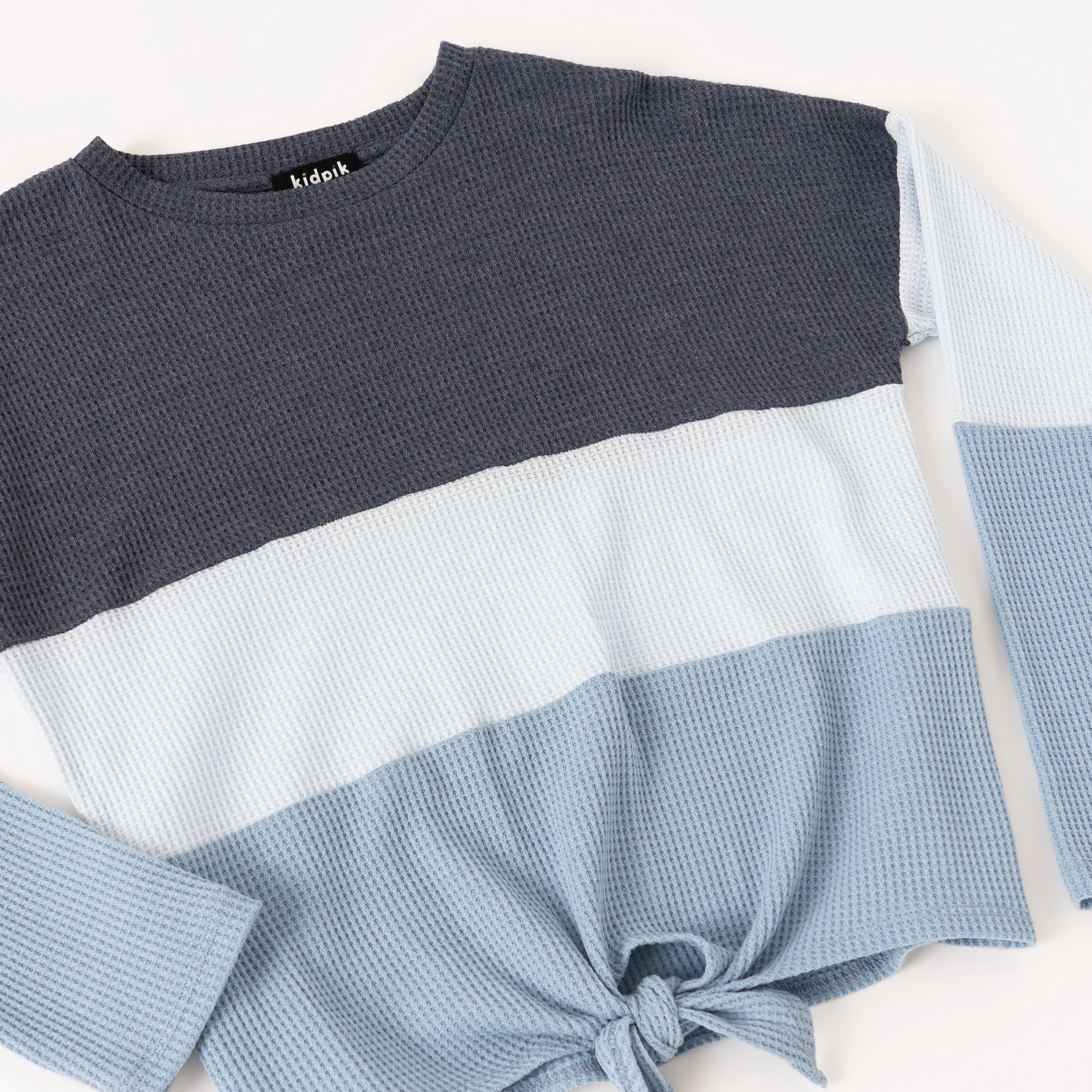 Colorblock Thermal Tie Front Top