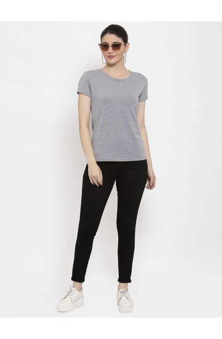 Cotton Melange Plain T-Shirt - Melange Grey