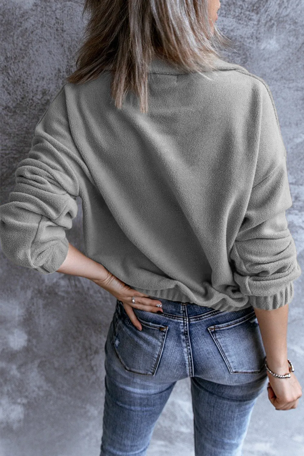 Cozy Pullover Long Sleeve Zip Collar Sweatshirt Solid Stand Neck Tops for Women