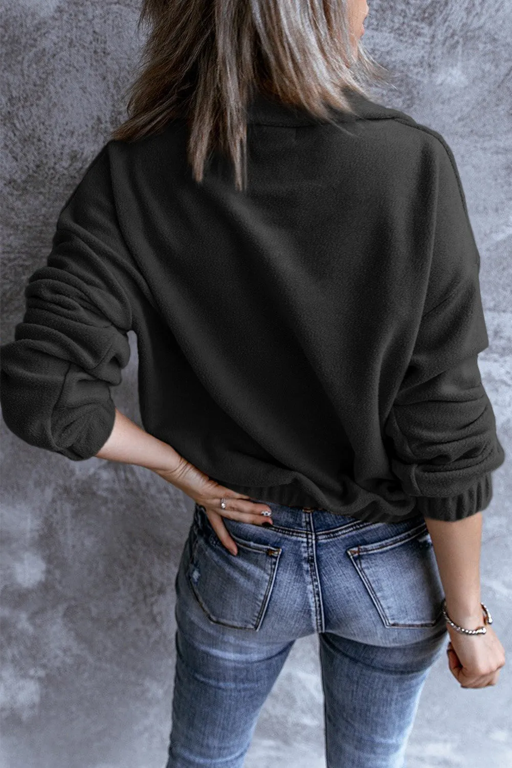 Cozy Pullover Long Sleeve Zip Collar Sweatshirt Solid Stand Neck Tops for Women