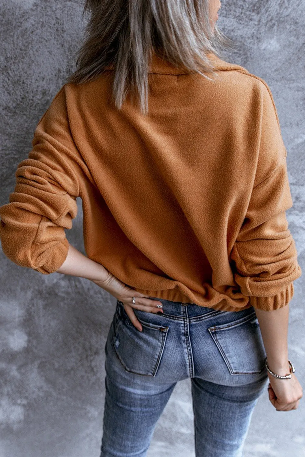 Cozy Pullover Long Sleeve Zip Collar Sweatshirt Solid Stand Neck Tops for Women