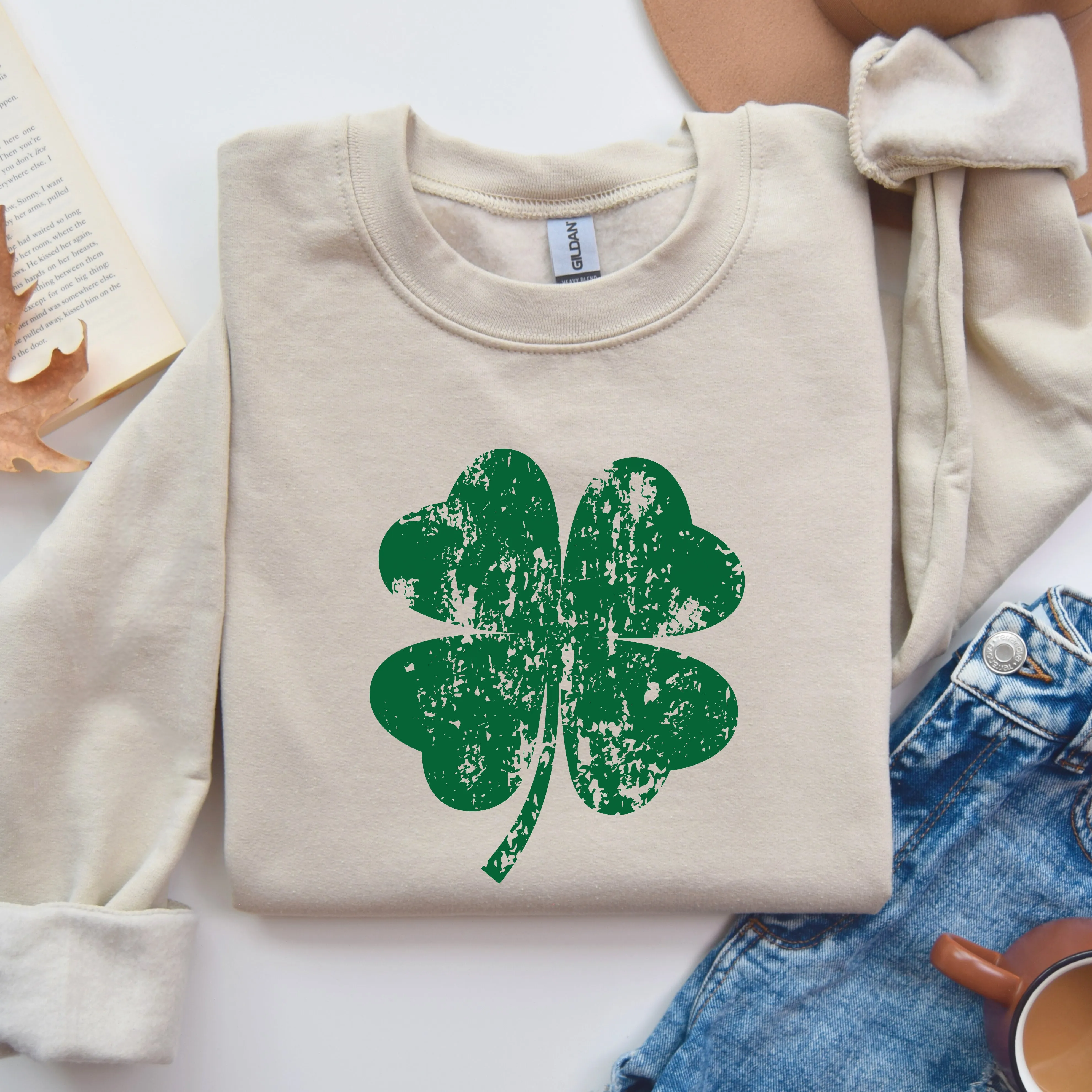 Distressed Four Leaf Clover | St. Patrick's Day Sweatshirt