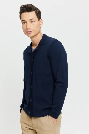 Eero Extra Fine Merino Wool Knit Shirt Blue