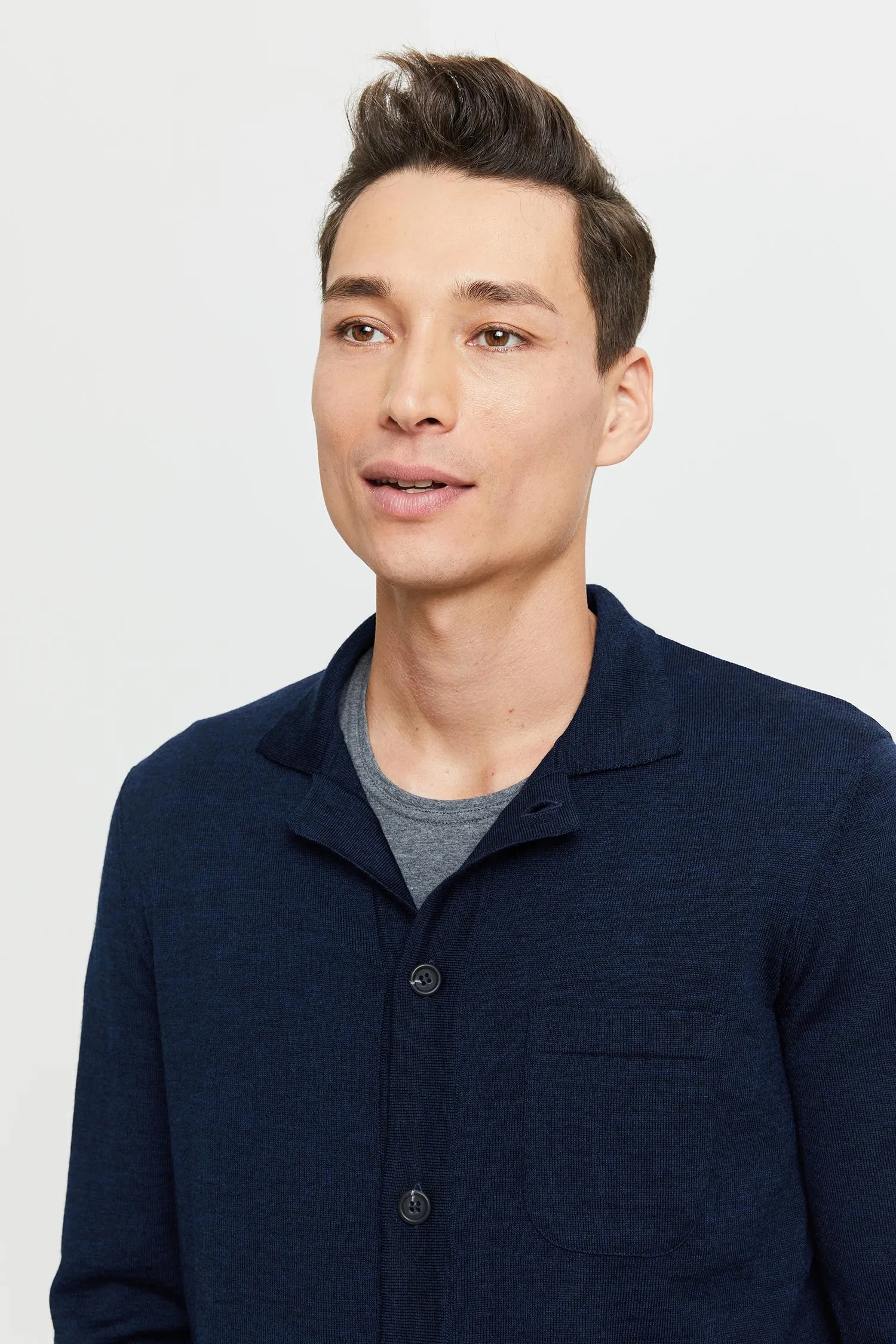 Eero Extra Fine Merino Wool Knit Shirt Blue