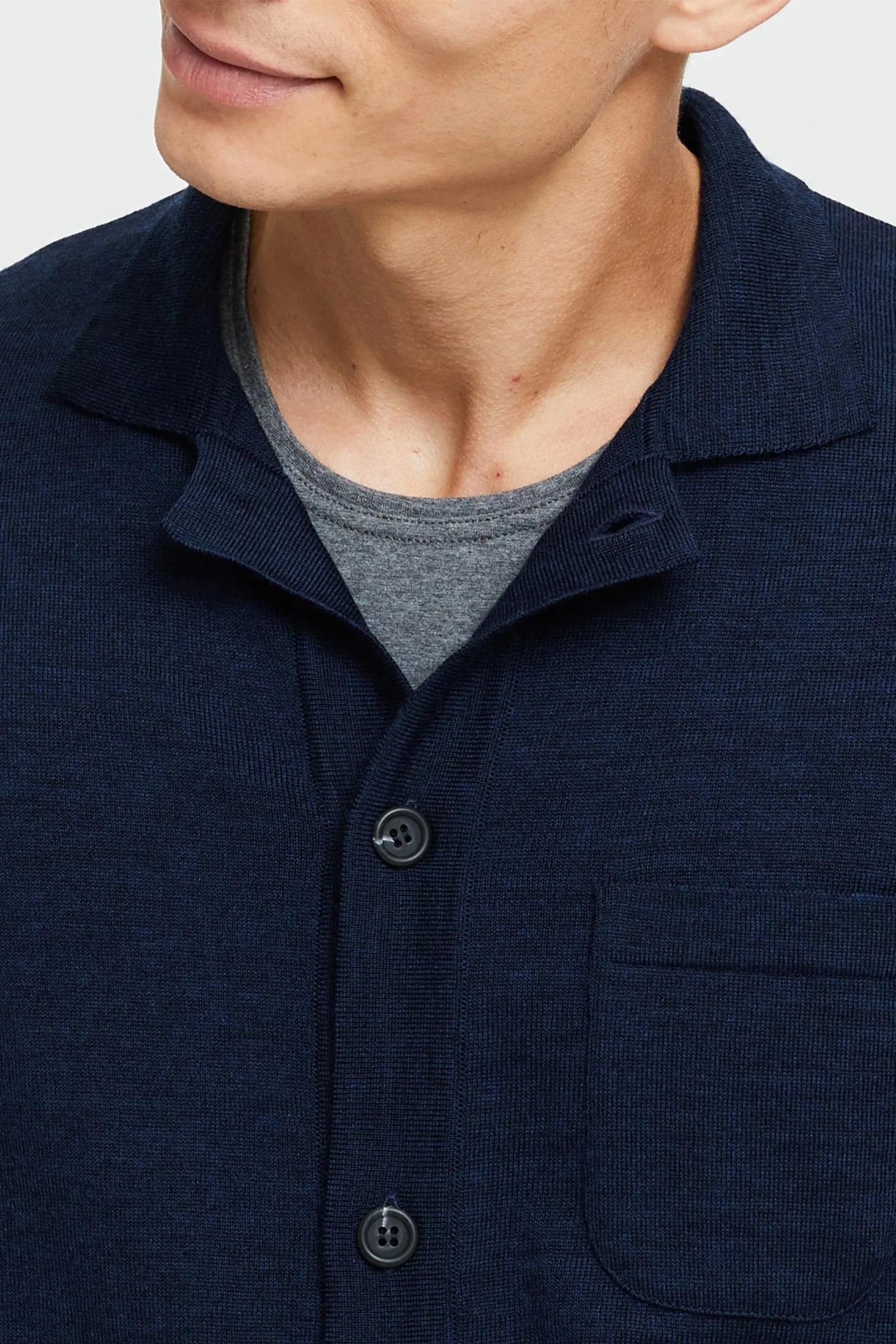 Eero Extra Fine Merino Wool Knit Shirt Blue