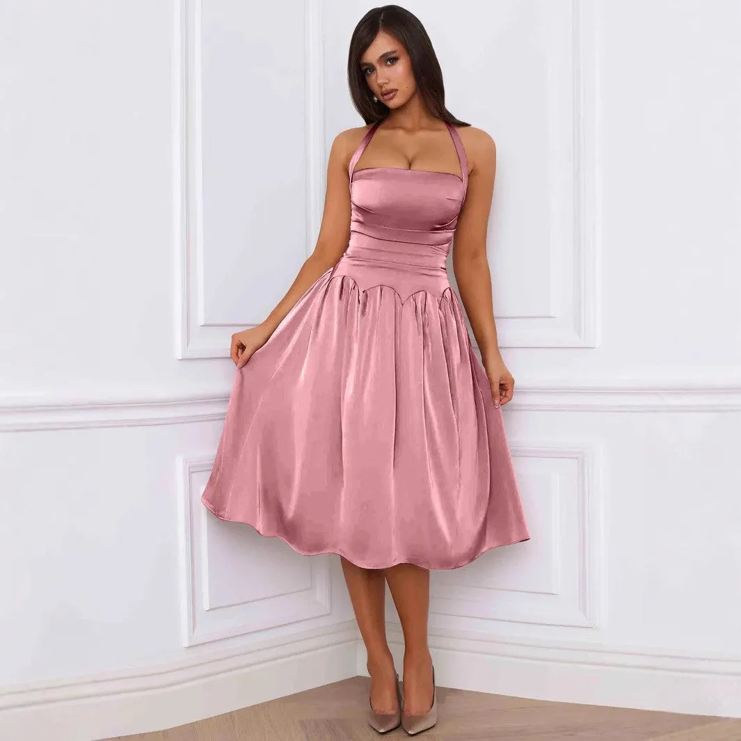 Elegant Lace up Backless Midi Cami Party Dress