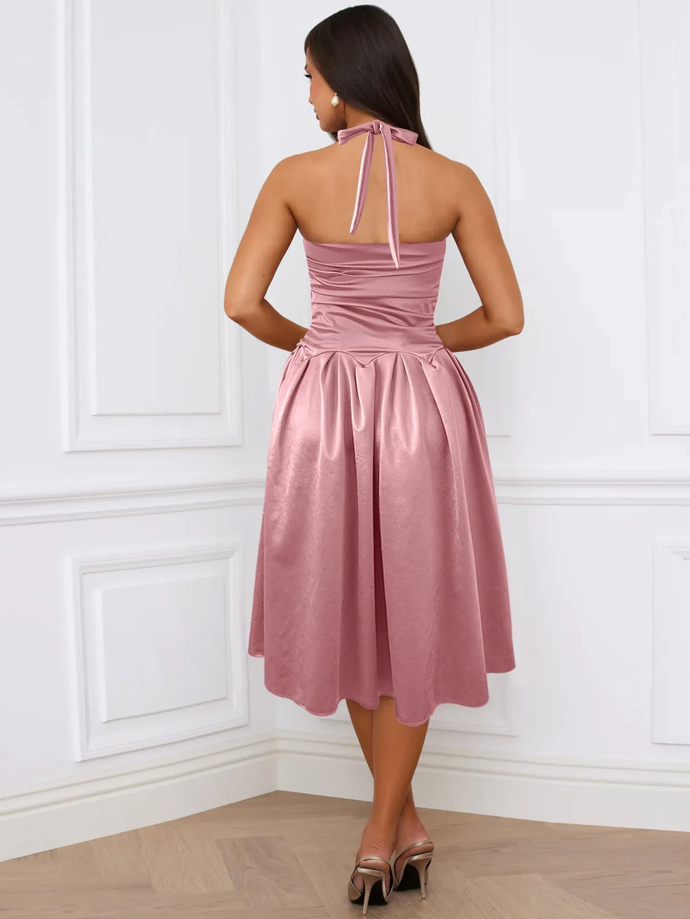 Elegant Lace up Backless Midi Cami Party Dress