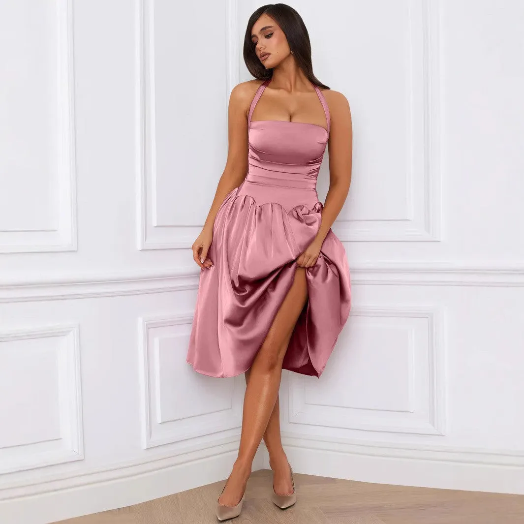 Elegant Lace up Backless Midi Cami Party Dress