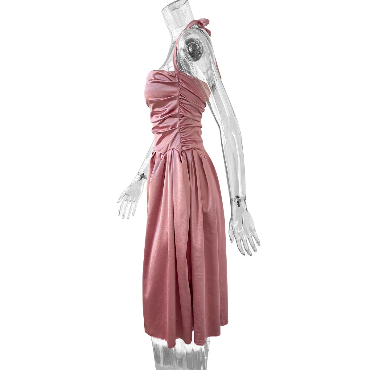 Elegant Lace up Backless Midi Cami Party Dress