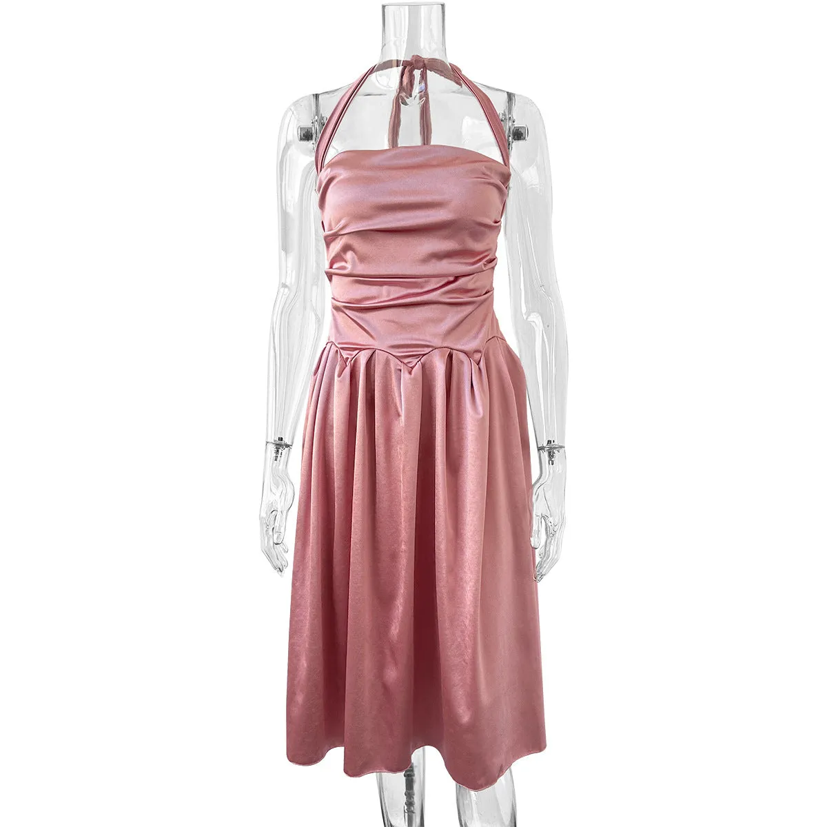Elegant Lace up Backless Midi Cami Party Dress