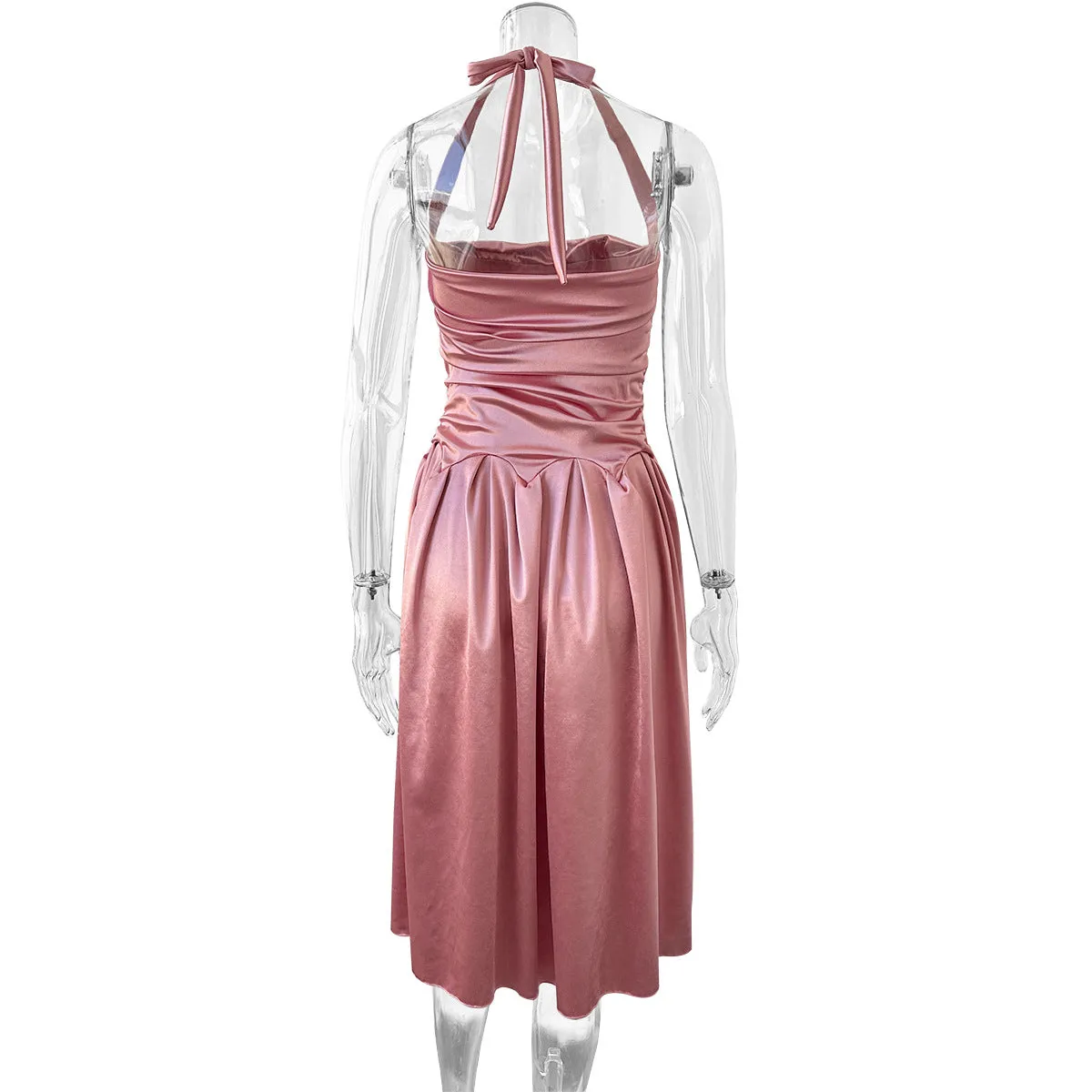 Elegant Lace up Backless Midi Cami Party Dress