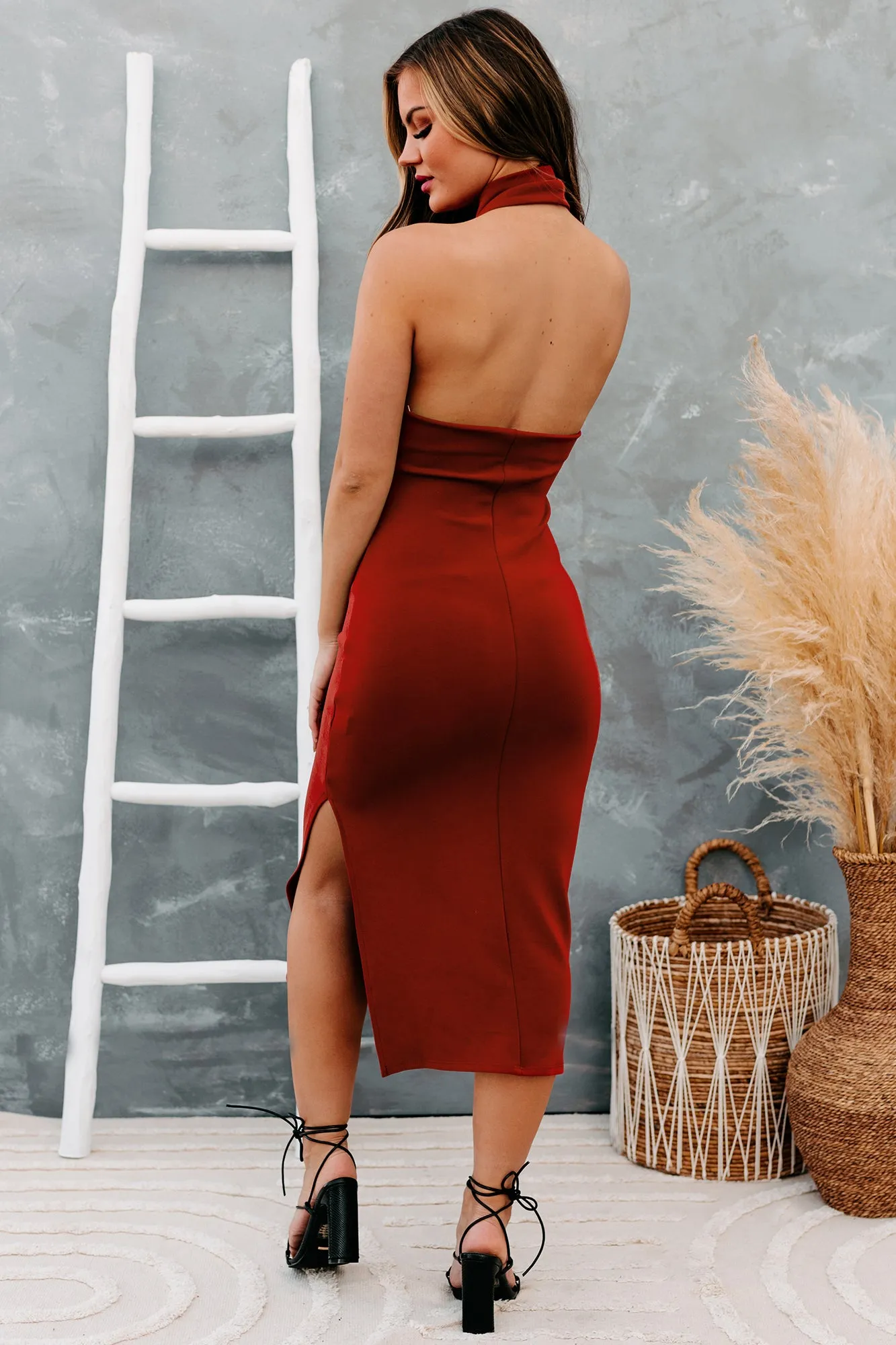 Fashion Agenda Halter Neck Bodycon Midi Dress (Rust)