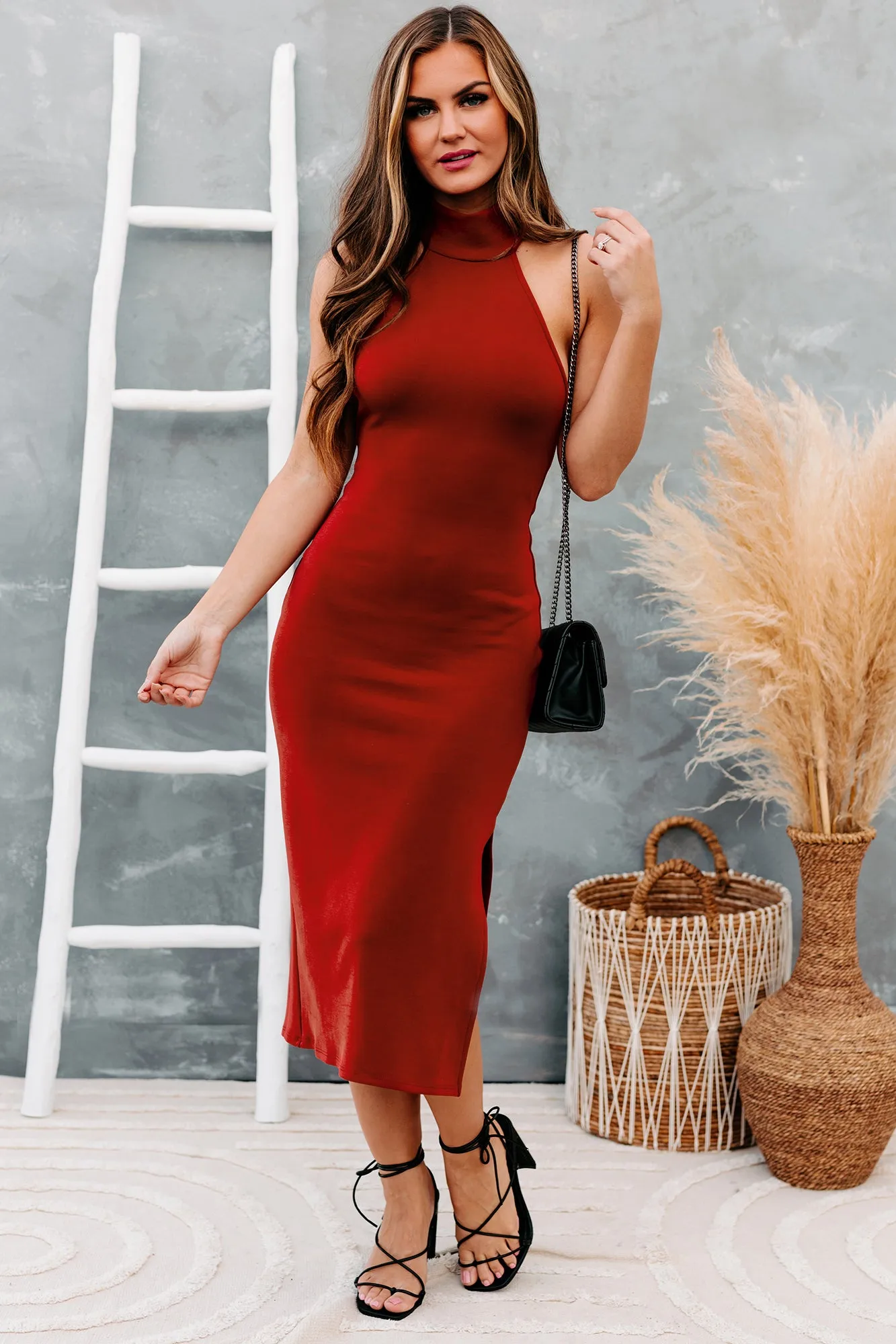 Fashion Agenda Halter Neck Bodycon Midi Dress (Rust)