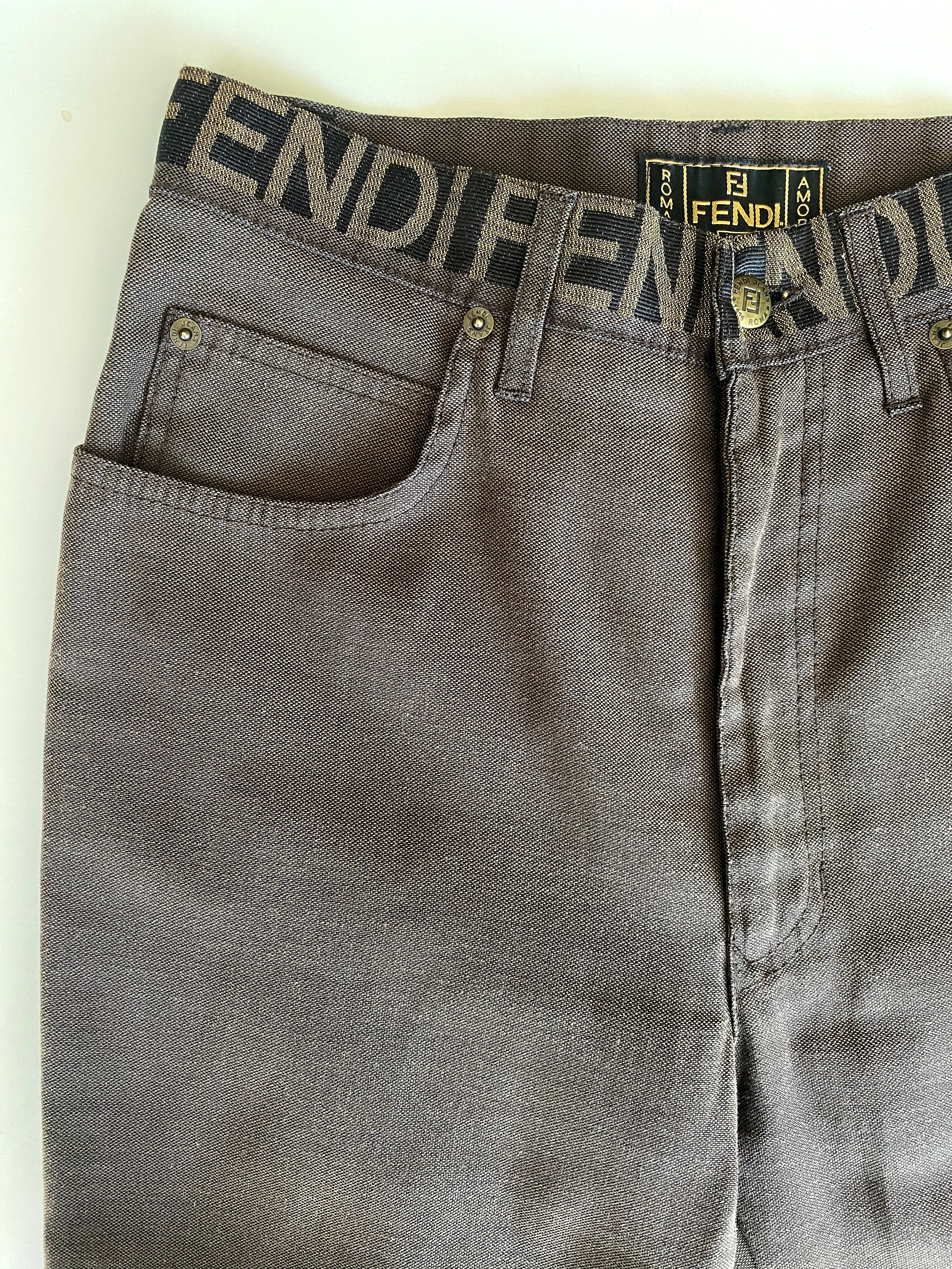 Fendi Logo Waist High Rise Pants