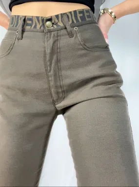 Fendi Logo Waist High Rise Pants