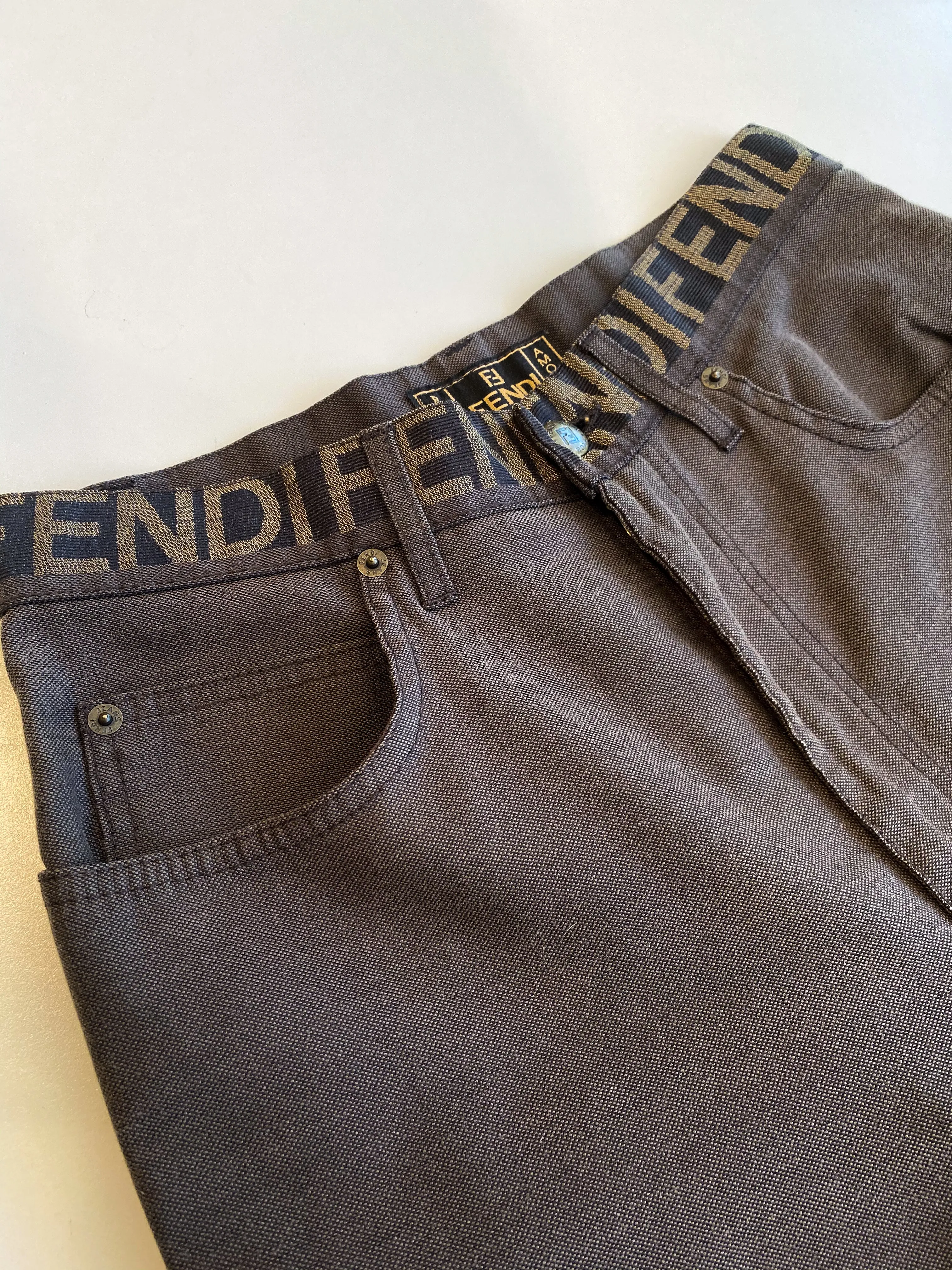 Fendi Logo Waist High Rise Pants