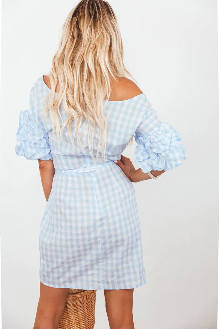 Gingham Wrap Tie Mini Dress