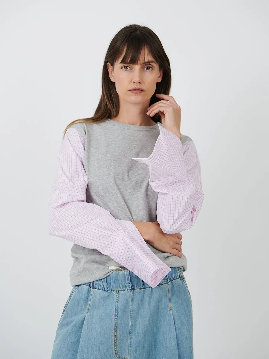 Heos Contrast Sleeves T-Shirt in Grey Melange