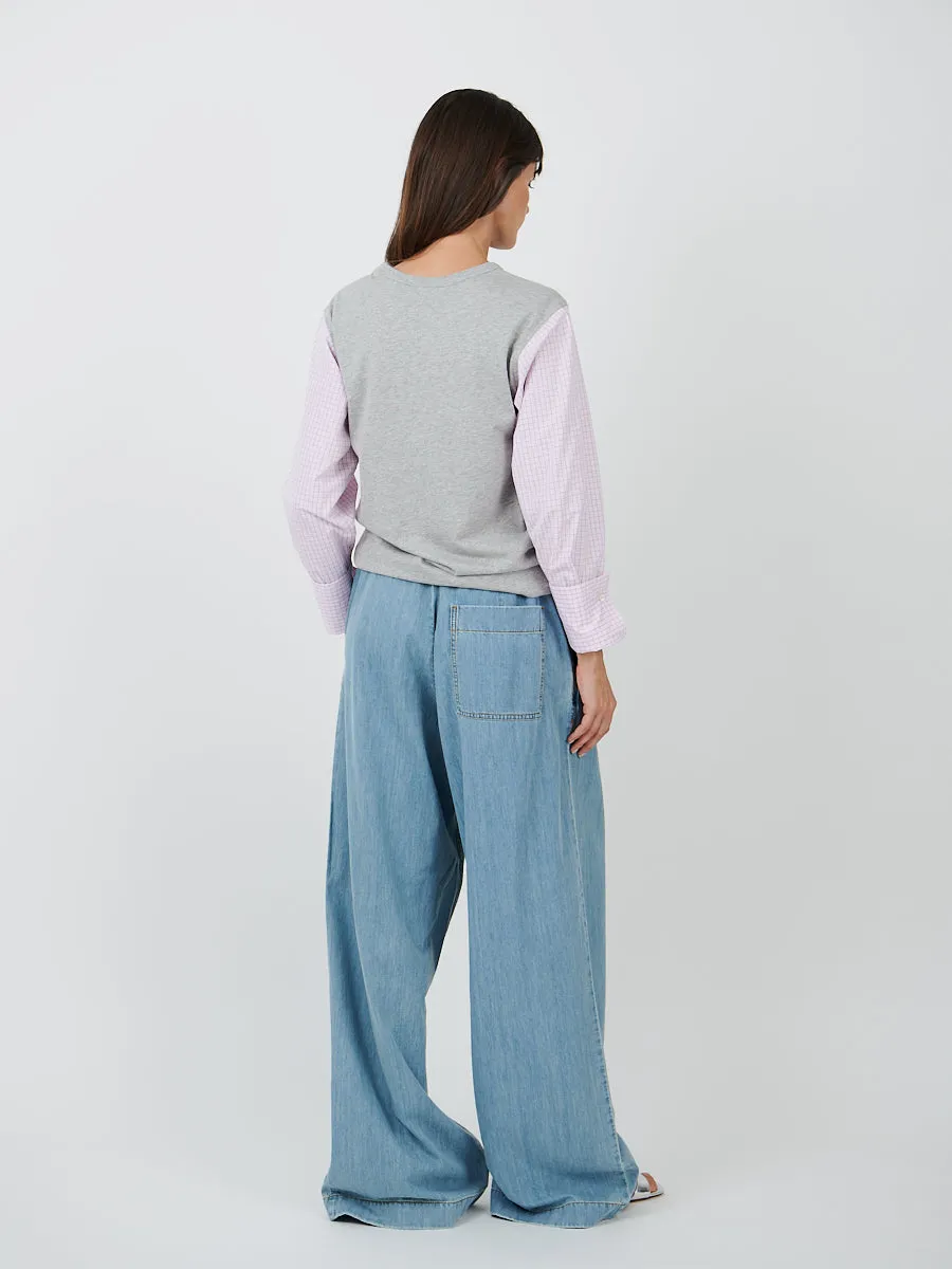 Heos Contrast Sleeves T-Shirt in Grey Melange
