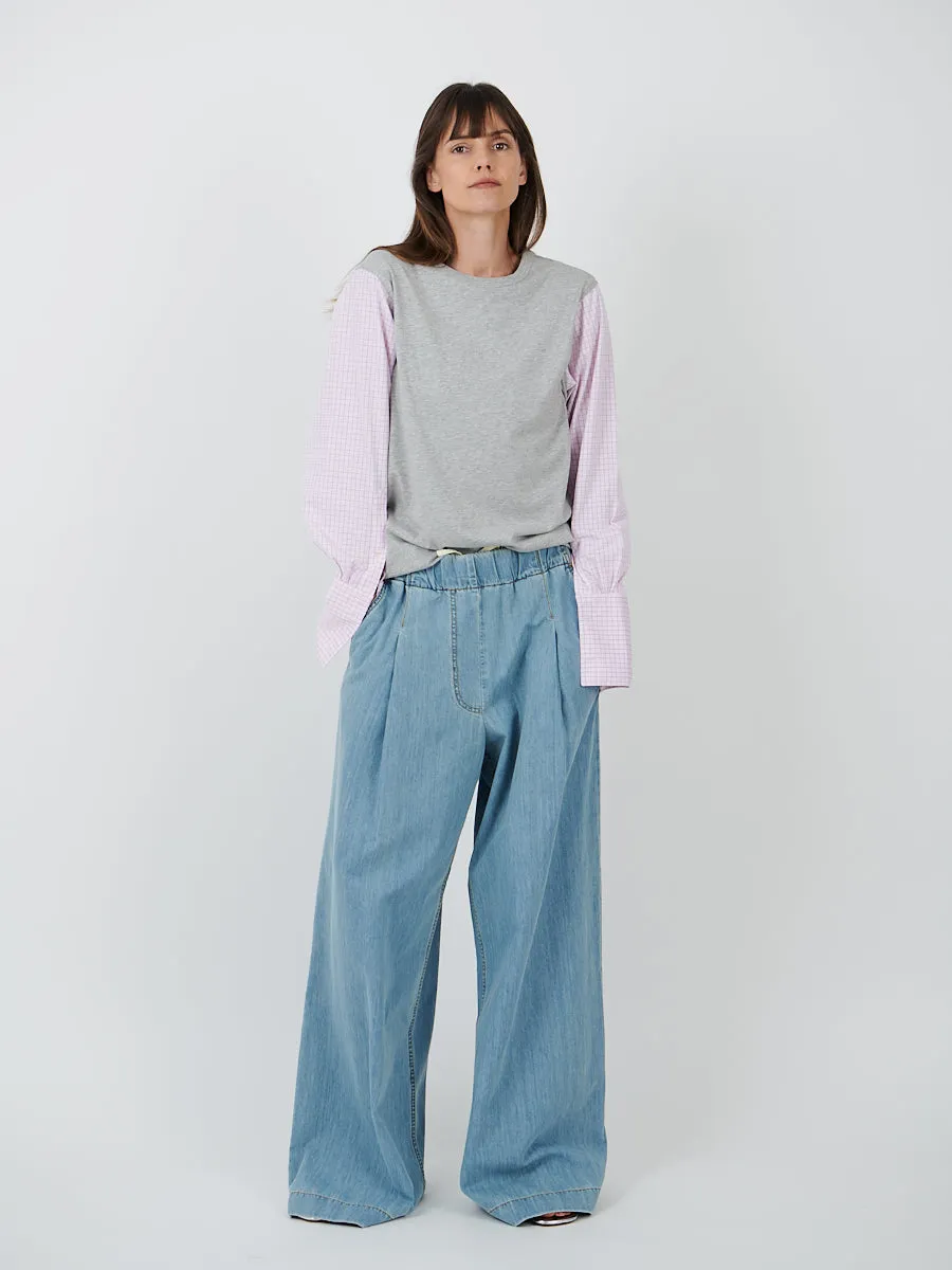 Heos Contrast Sleeves T-Shirt in Grey Melange
