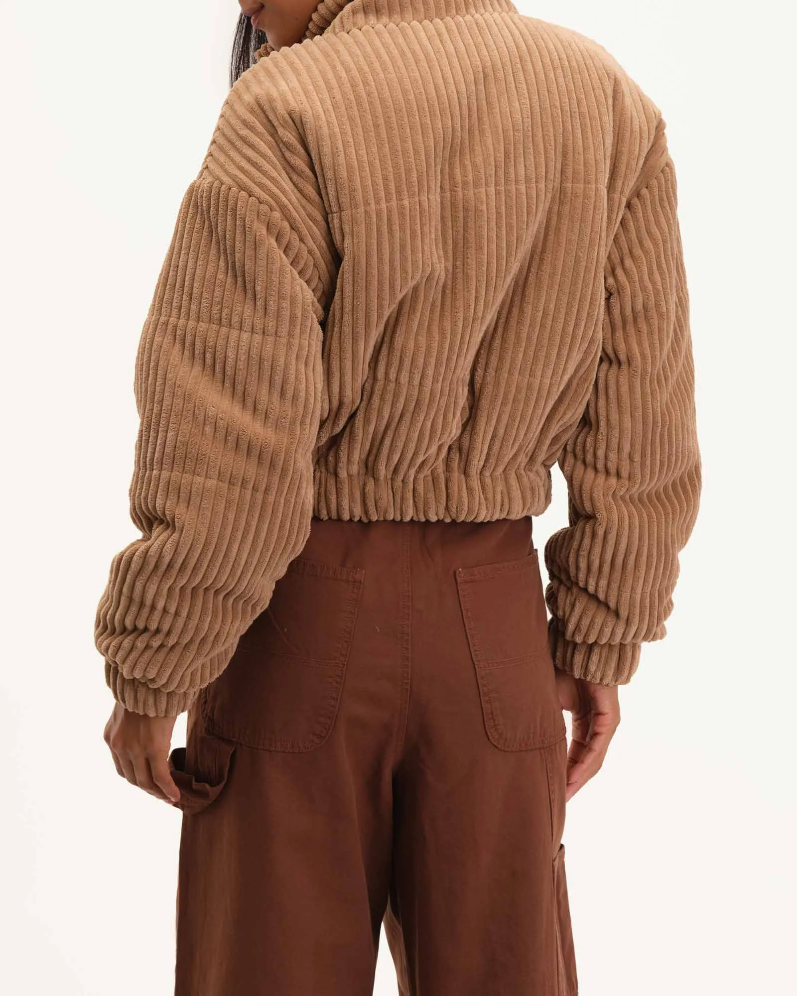 Hidden Zip Woven Corduroy Quilted Jacket