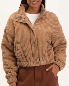 Hidden Zip Woven Corduroy Quilted Jacket