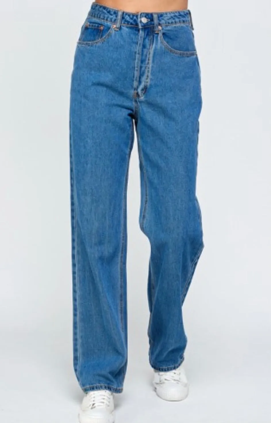 High Waist Straight Semi Wide Leg Jeans
