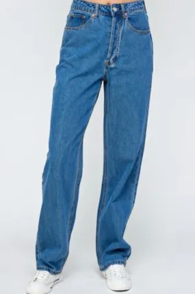 High Waist Straight Semi Wide Leg Jeans