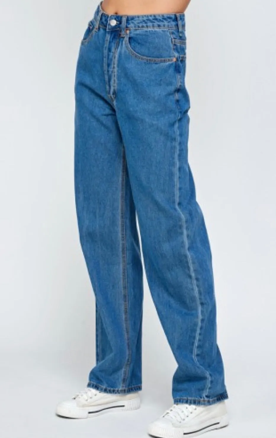 High Waist Straight Semi Wide Leg Jeans