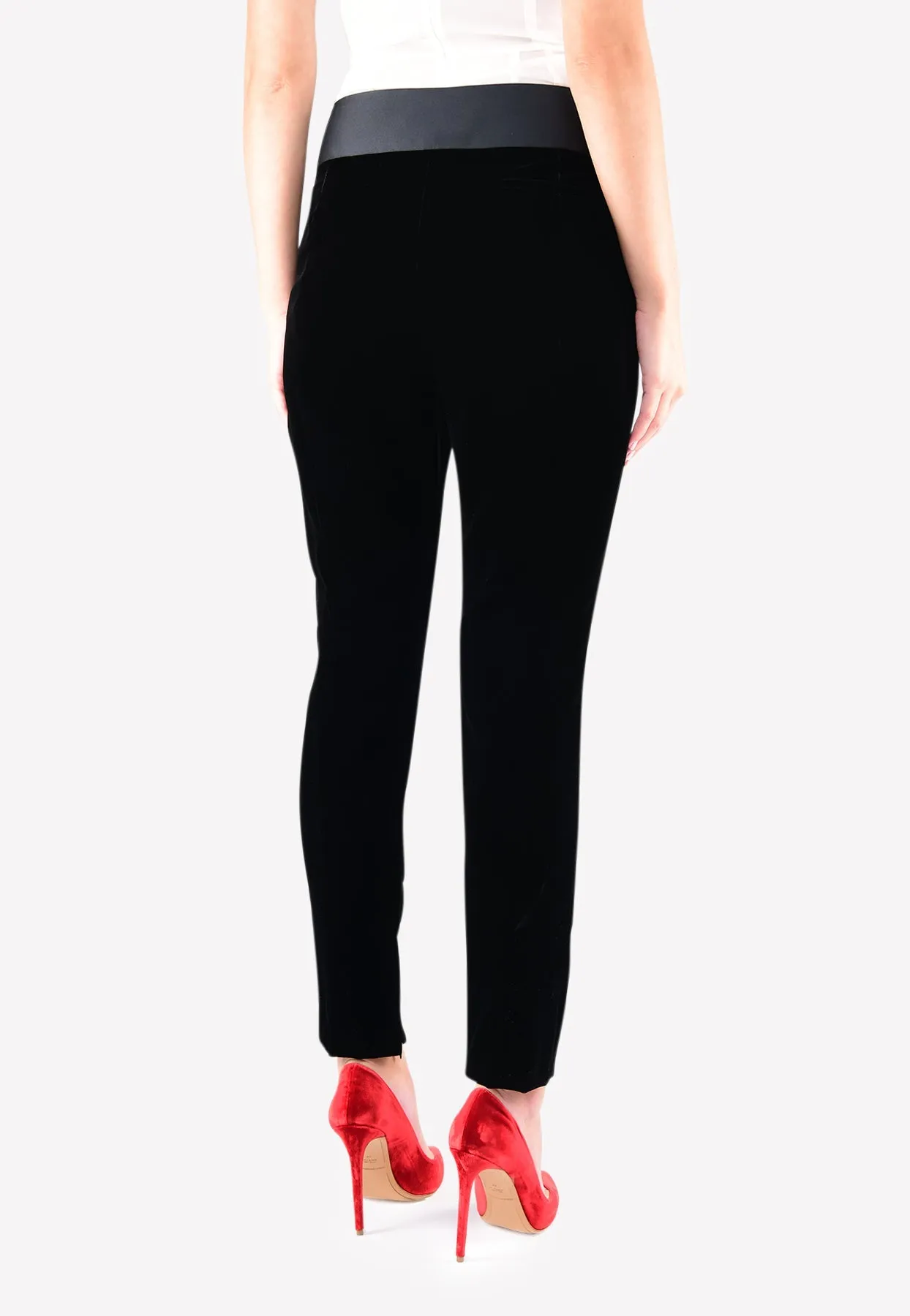 High-Waist Velvet Tuxedo Trousers