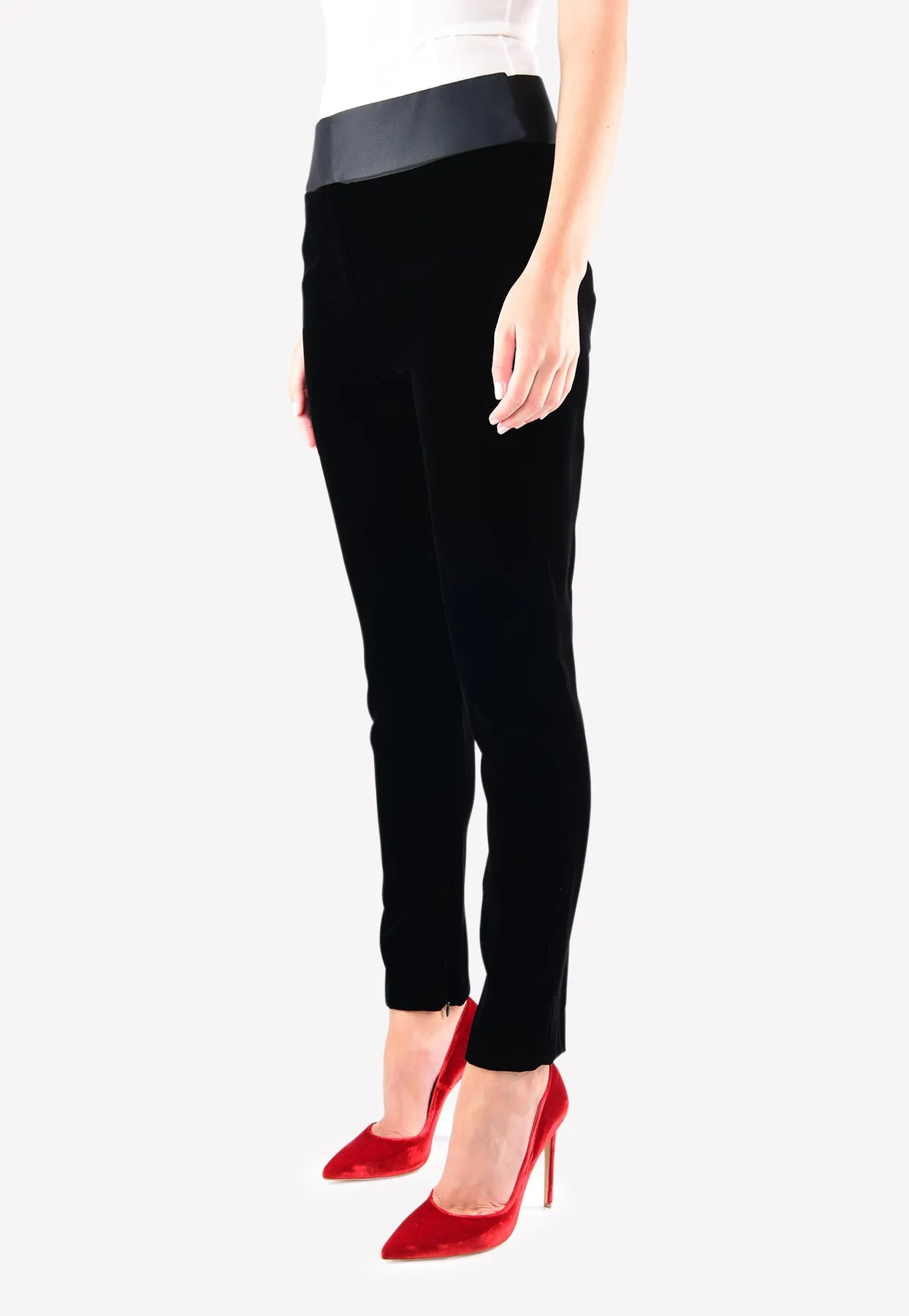 High-Waist Velvet Tuxedo Trousers